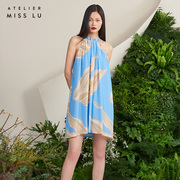 AtelierMissLu设计师海流叶领口抽褶大摆连衣裙