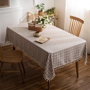 日式棉麻绣花桌布轻奢高级感茶几桌布免洗防水防油台布桌垫餐