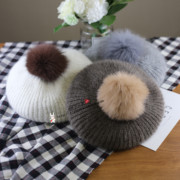 冬女日本狐狸毛球可爱甜美进口马海毛针织贝雷帽保暖毛线帽