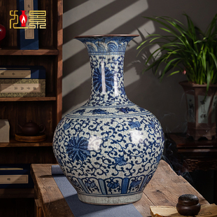 景德镇陶瓷器青花瓷花瓶，新中式仿古瓷瓶客厅摆件，装饰复古落地大号