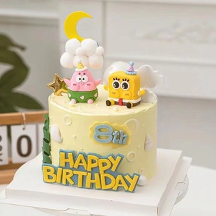 生日蛋糕装饰软胶胖大星海绵卡通摆件儿童装扮黄胖子粉胖子玩具