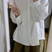 纯棉新中式国风上衣春款2024白色衬衫女宽松内搭叠穿立领衬衣