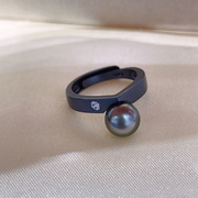 大溪地海水黑珍珠戒指指环，10-11正圆强光，黑色真珍珠女礼物