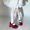 甜美红色松糕厚底玛丽珍女金丝绒面lolita鞋，2024法式高跟单鞋