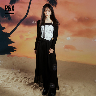 p&x设计师女装，中式改良三件套装长裙，气质复古824214276b黑色