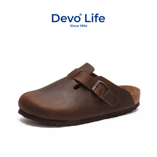 Devo Life软木拖鞋男包头休闲复古欧美日系半包套脚3724