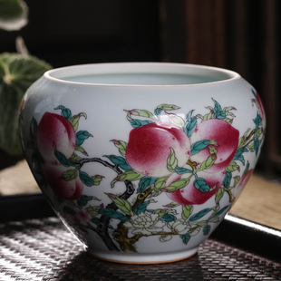 中式宫廷陶瓷寿桃荷花茶盂复古水盂茶洗建水茶水缸茶桶功夫茶渣缸