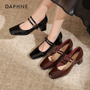 达芙妮玛丽珍女鞋2024法式温柔单鞋仙女，风复古粗跟黑色高跟鞋