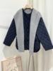 程兜兜，假两件超模棉衣，针织羊毛拼接棉衣，灰色/藏青配色好看