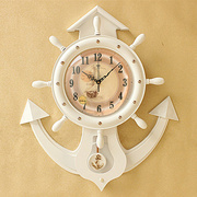 欧式大船舵钟表现代客厅办公室创意20英寸地中海静音石英实木挂钟