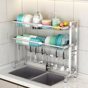 不锈钢厨房水槽置物架水池边碗架沥水架双层可伸缩家用碗筷收纳架