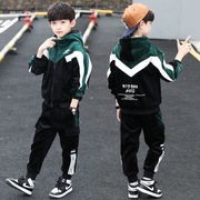 男童秋装套装2021春秋韩版儿童，金丝绒运动卫衣两件套洋气潮童