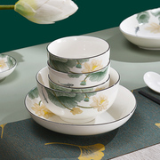 家用陶瓷餐具套装碗盘碟子6只装菜盘饭盘米饭碗，中式莲年有鱼裕行