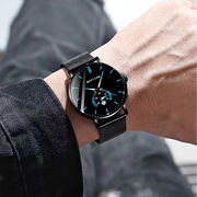 潮流黑科技手表精钢带韩版防水日历超薄商务非机械男士手表