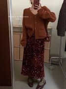 阿夏贝尔品牌丝绒钉片韩版半身裙，秋冬亮片高腰半身裙