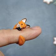 可爱小众狐狸戒指女原创设计动物个性指环开口纯手工小饰品狐狸控
