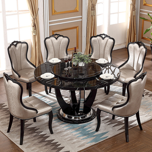 欧式大理石餐桌圆形简约时尚轻奢桌酒店欧式餐桌椅组合家用圆餐桌