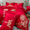 新中式100支结婚四件套大红色全棉，床单被套纯棉，婚庆床上用品床笠4