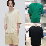 0215夏款EZIO韩版男士乳白色绿色圆领宽松镂空短袖针织T恤