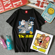 猫和老鼠联名t恤男女，汤姆杰瑞欧美卡通短袖，宽松复古情侣装半袖潮