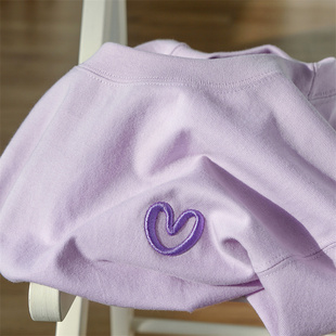 奶系香芋紫!270g重磅，纯棉t恤女短袖，日系简约紫色爱心印花半袖tee
