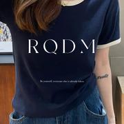 大码女装2025新款夏季胖MM撞色U领宽松显瘦设计感正肩短袖T恤上衣