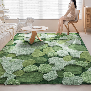 森林苔藓地毯客厅茶几毯卧室，床边ins风春日绿色轻奢高级毛绒地垫
