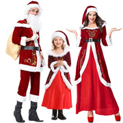 圣诞节平安夜聚餐派对圣诞舞台演出亲子酒红色长裙可爱圣诞女童服