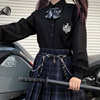 原创jk制服日系夏季稻一高校修身短袖黑色衬衫银色刺绣甜美女学生