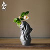 日式创意陶瓷花瓶摆件简约黑白色花器室内客厅茶几玄关家居装饰品