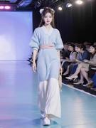 新中式国风女装，蓝色软糯针织毛衣连衣裙，两件套装
