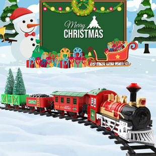 电动小火车轨道车，玩具男孩套装仿真汽车，儿童复古圣诞火车模型