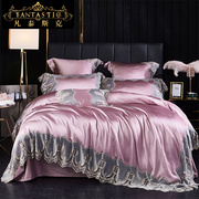 欧式公主风结婚四件套粉紫色蕾丝花边被罩高档婚庆床上用品多件套