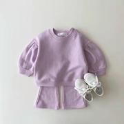 婴儿衣服秋季卫衣长袖，两件套潮流糖果色，洋气套装一周岁女宝宝秋装