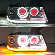 适用于桑塔纳志俊3000大灯总成改双光装透镜氙气灯天使眼LED日行