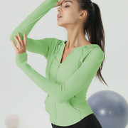 定制瑜伽服运动外套女款带连帽子，健身跑步绿色，长袖春秋款印字logo