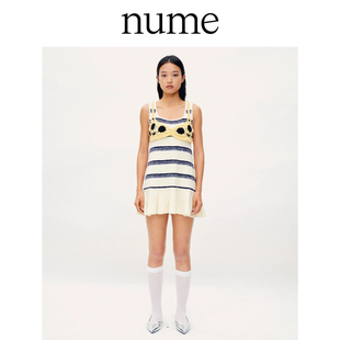 NUME设计师品牌24宽吊带无袖方圆领撞色横条纹背心连衣裙