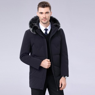 2021狐狸毛领羽绒服中长款中老年连帽男装加厚保暖冬季外套