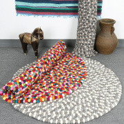 彩色羊毛球地毯定制尼泊尔北欧卧室，垫子圆球地垫手工圆形羊毛毯子