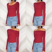ABMY辣妹4种穿法连体衣修身显瘦弹力长袖打底T恤性感复古红色上衣