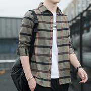 春季条纹长袖衬衫男士韩版修身休闲寸衫青少年打底衫，衣服衬衣外套