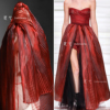 红色水晶人鱼姬压褶百褶纱布  创意婚纱礼服裙手工服装设计师面料