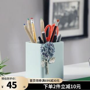 欧式创意精致笔筒商务，笔桶办公室书桌面简约装饰性实用收纳盒摆台