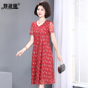 妈妈装夏季连衣裙高贵台湾纱中老年人女时尚洋气质婚宴红裙子