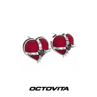 OCTO VITA恶女狂花系列原创爱心丝绒尖刺耳环 新年红圣诞耳夹饰品