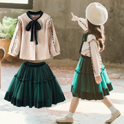 女童两件套裙子春装2023韩版时尚女孩春节洋气套装时髦童装潮