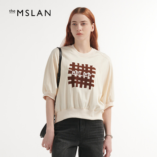 MSLAN减龄时尚字母设计圆领短袖上衣七分袖蝙蝠袖卫衣MEAV1203