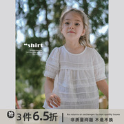 史豌豆(史豌豆)女童衬衫2023儿童夏季花边，拼接娃娃衫上衣宝宝白色衬衣