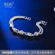S990纯银双层镂空花球圆珠空心民族风珠子手链配饰女友生日礼物