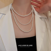 三层珍珠项链女高级感叠戴毛衣(戴毛衣)链2023秋冬锁骨链夸张颈链